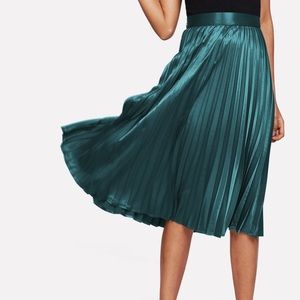 Blue/Aqua Satin Pleated Midi Skirt